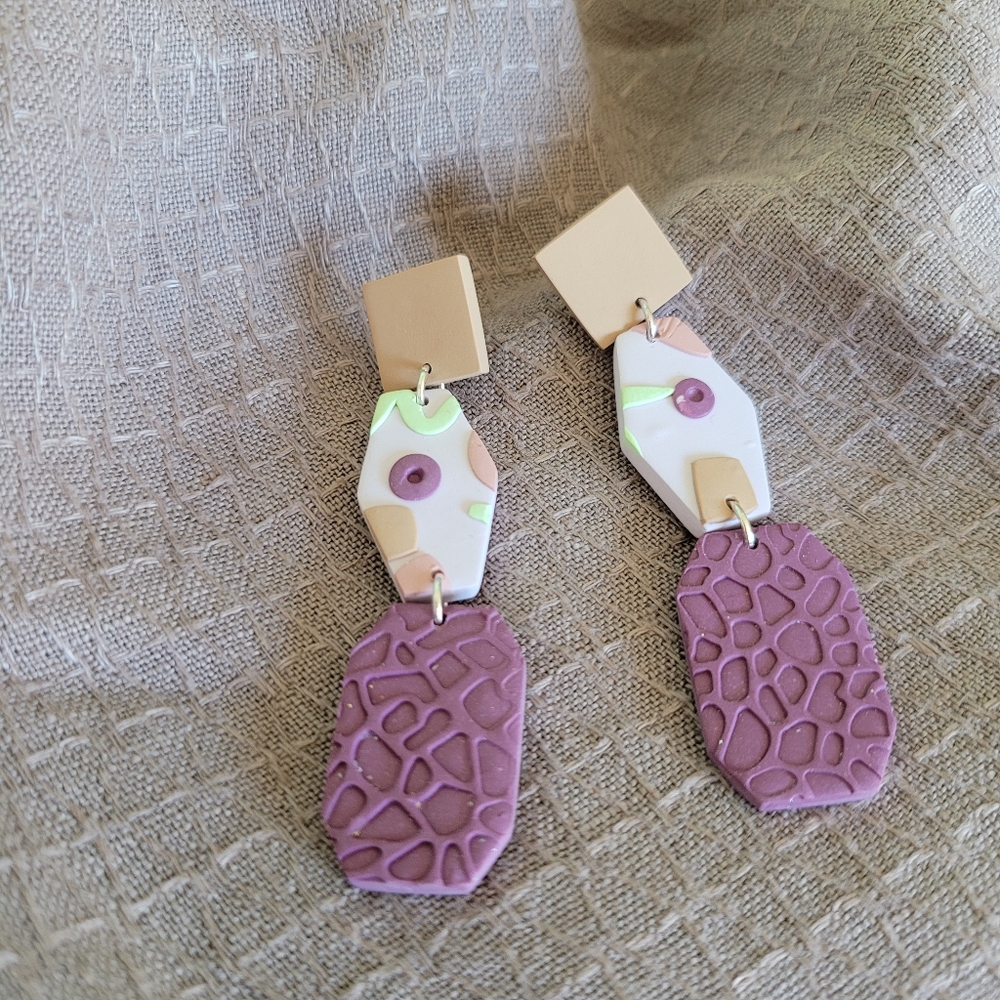 Handmade Polymer Earrings Pastel Retro Statement - Picture 4 of 6
